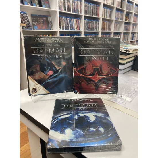 BATMAN RETURNS + BATMAN FOREVER + BATMAN & ROBIN ( 3 FILM STEELBOOK SET : BLU RAY + DVD )